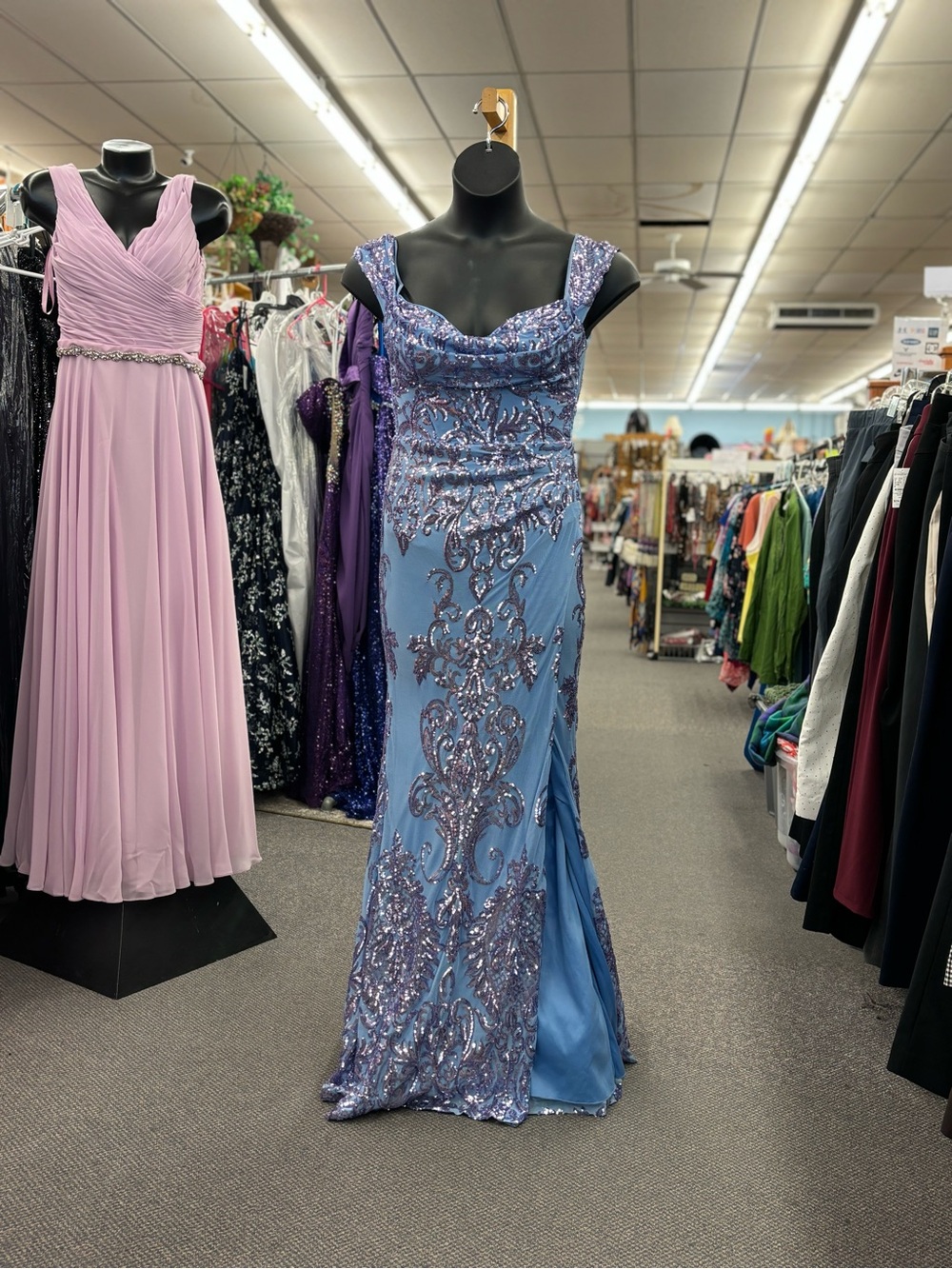 🛍️ B Darlin Ladies 5/6 Baby Blue and Purple Sequin Formal Dress